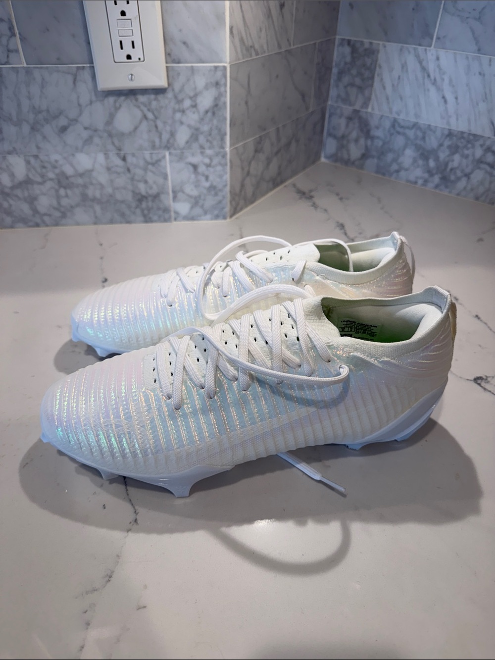 Under Armour UA Blur Pro football cleats in the White Iridescent -NEW
